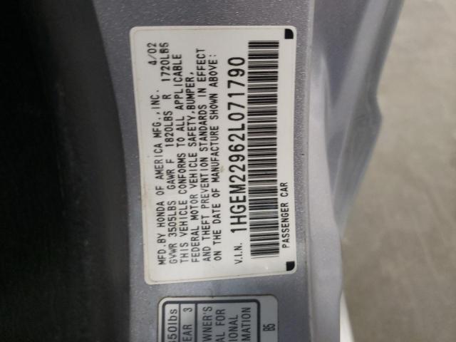 Photo 10 from auction – 2002 HONDA CIVIC EX with VIN 1HGEM22962L071790