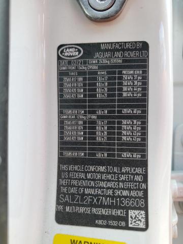 Photo 10 from auction – 2021 LAND ROVER RANGE ROVE with VIN SALZL2FX7MH136608