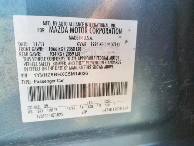 Photo 10 from auction – 2012 MAZDA 6 I with VIN 1YVHZ8BHXC5M14026