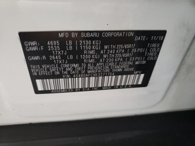 Photo 10 from auction – 2019 SUBARU OUTBACK 2. with VIN 4S4BSAFCXK3271154