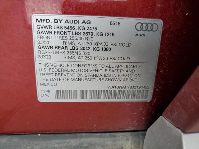 Photo 10 from auction – 2018 AUDI Q5 PREMIUM with VIN WA1BNAFY8J2194452