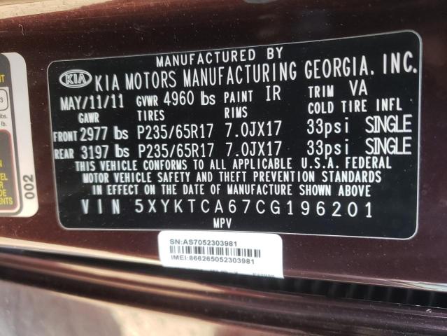Photo 10 from auction – 2012 KIA SORENTO BA with VIN 5XYKTCA67CG196201