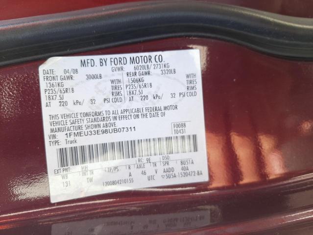 Photo 10 from auction – 2008 FORD EXPLORER S with VIN 1FMEU33E98UB07311