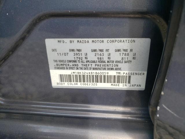 Photo 10 from auction – 2008 MAZDA 3 S with VIN JM1BK324X81860059