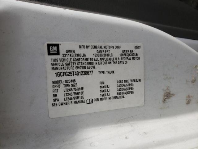 Photo 10 from auction – 2003 CHEVROLET EXPRESS CA with VIN 1GCFG25T431238677