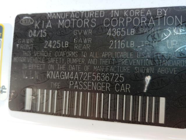 Photo 10 from auction – 2015 KIA OPTIMA LX with VIN KNAGM4A72F5636725