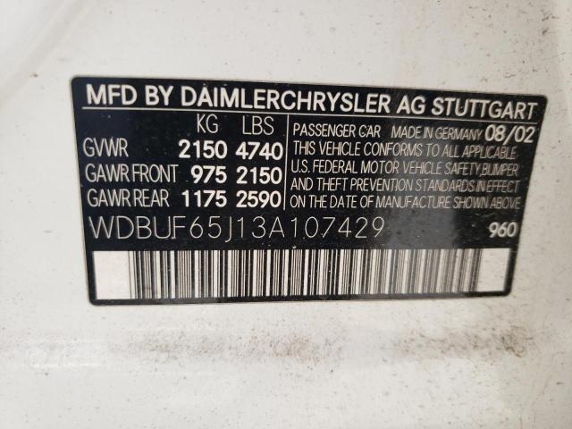 Photo 10 from auction – 2003 MERCEDES-BENZ E 320 with VIN WDBUF65J13A107429