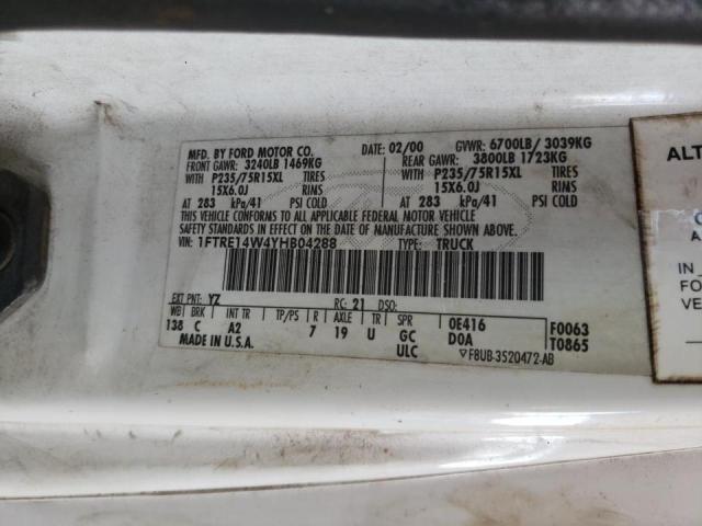 Photo 10 from auction – 2000 FORD ECONOLINE with VIN 1FTRE14W4YHB04288