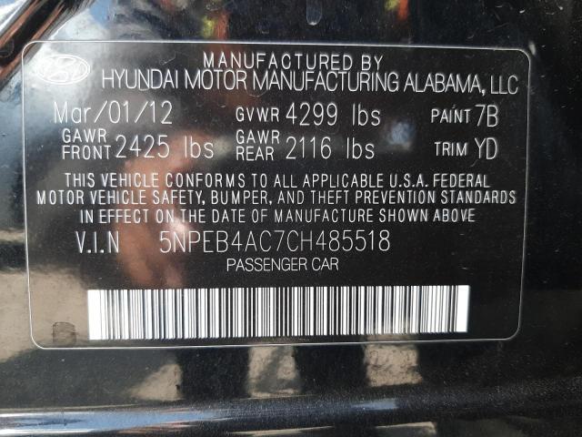 Photo 10 from auction – 2012 HYUNDAI SONATA GLS with VIN 5NPEB4AC7CH485518