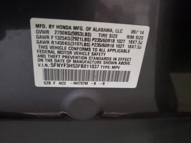 Photo 10 from auction – 2015 HONDA PILOT EXL with VIN 5FNYF3H53FB011037