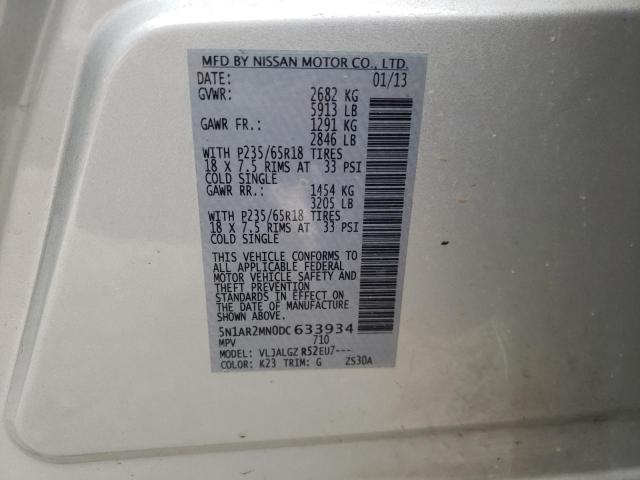 Photo 10 from auction – 2013 NISSAN PATHFINDER with VIN 5N1AR2MN0DC633934
