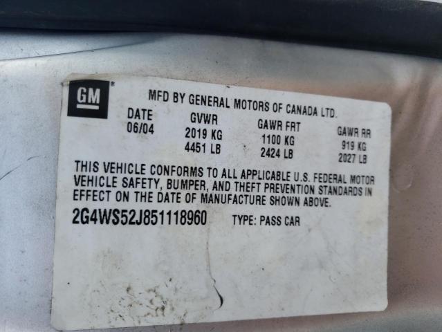 Photo 10 from auction – 2005 BUICK CENTURY CU with VIN 2G4WS52J851118960