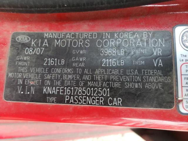Photo 10 from auction – 2008 KIA SPECTRA5 5 with VIN KNAFE161785012501