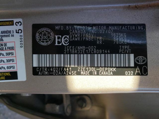 Photo 10 from auction – 2007 TOYOTA COROLLA CE with VIN 2T1BR32E17C809144