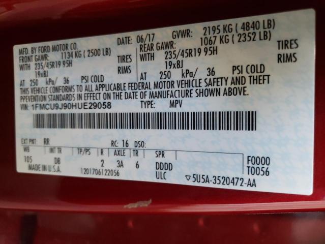 Photo 10 from auction – 2017 FORD ESCAPE TIT with VIN 1FMCU9J90HUE29058