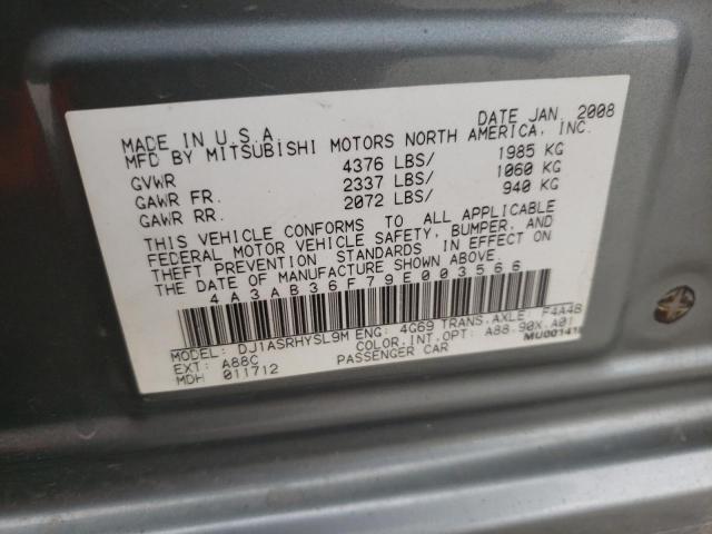 Photo 10 from auction – 2009 MITSUBISHI GALANT ES with VIN 4A3AB36F79E003566