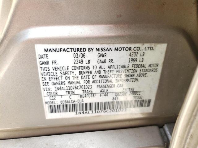 Photo 10 from auction – 2006 NISSAN ALTIMA S with VIN 1N4AL11D76C201023