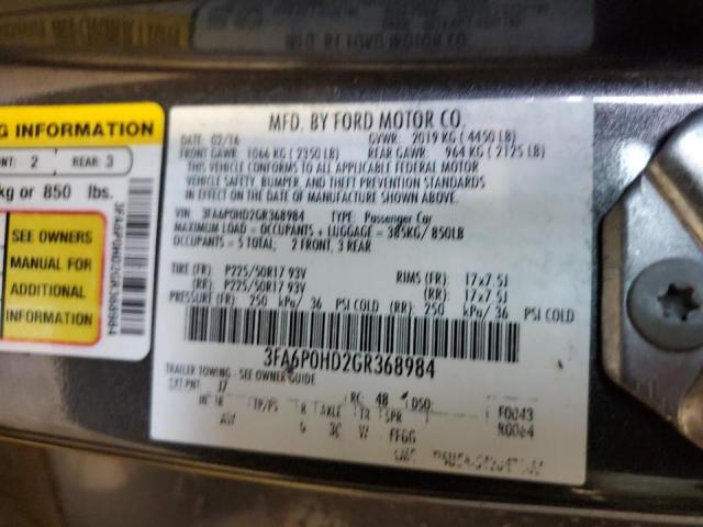 Photo 10 from auction – 2016 FORD FUSION SE with VIN 3FA6P0HD2GR368984