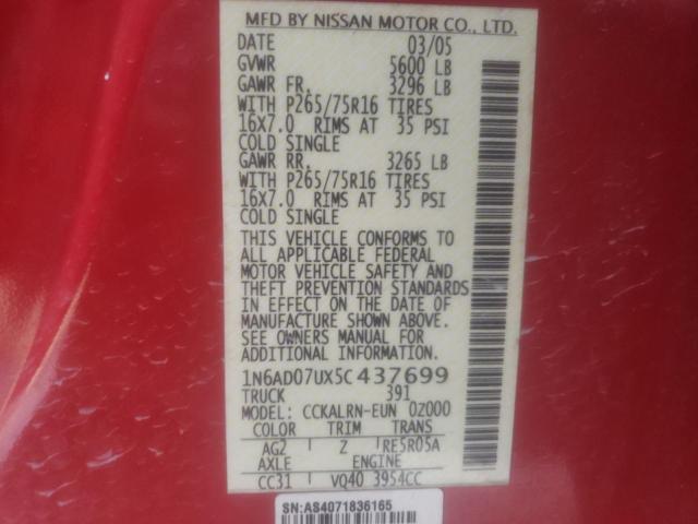 Photo 10 from auction – 2005 NISSAN FRONTIER C with VIN 1N6AD07UX5C437699