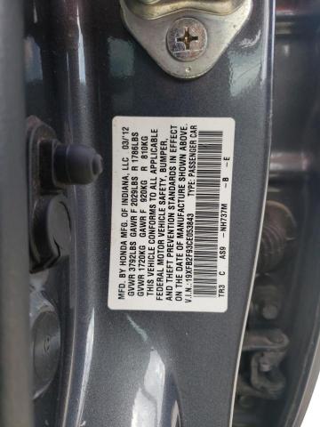 Photo 10 from auction – 2012 HONDA CIVIC EXL with VIN 19XFB2F93CE053843