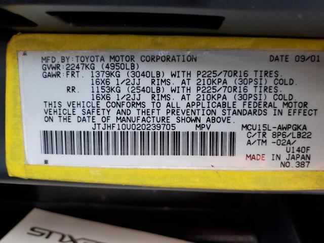 Photo 10 from auction – 2002 LEXUS RX 300 with VIN JTJHF10U020239705