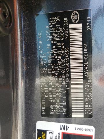 Photo 10 from auction – 2011 TOYOTA CAMRY BASE with VIN 4T1BF3EK2BU194959