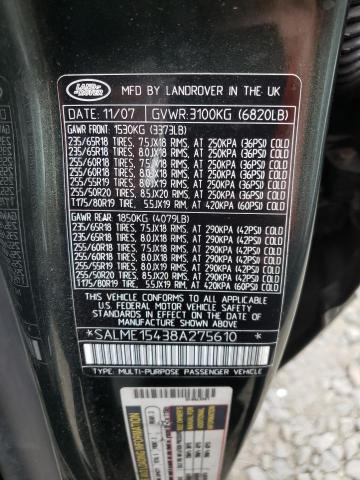 Photo 10 from auction – 2008 LAND ROVER RANGE ROVE with VIN SALME15438A275610