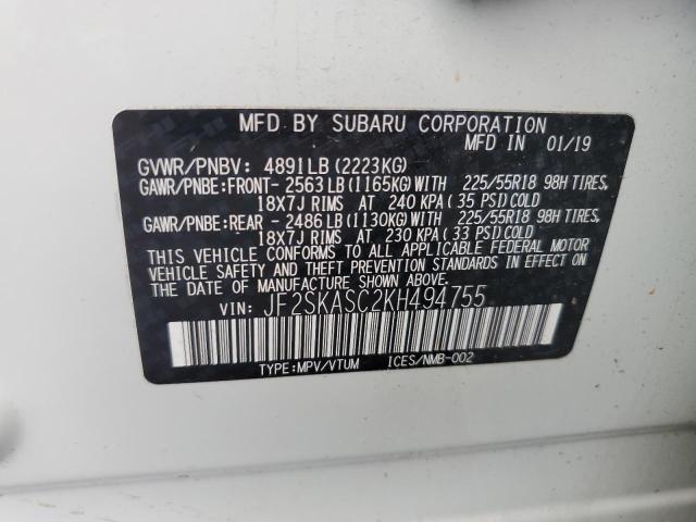 Photo 10 from auction – 2019 SUBARU FORESTER L with VIN JF2SKASC2KH494755