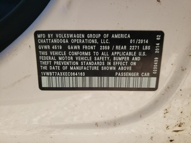 Photo 10 from auction – 2014 VOLKSWAGEN PASSAT SE with VIN 1VWBT7A3XEC064163