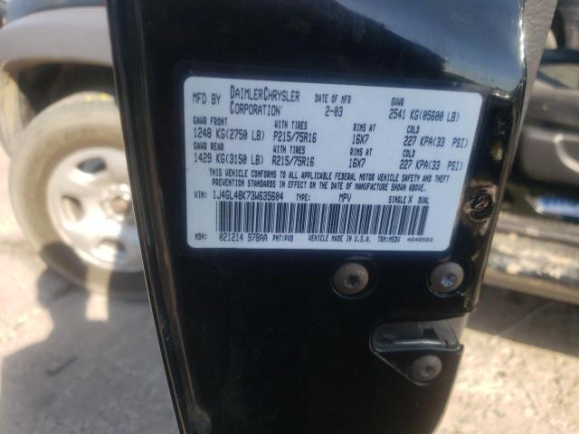 Photo 10 from auction – 2003 JEEP LIBERTY SP with VIN 1J4GL48K73W635604