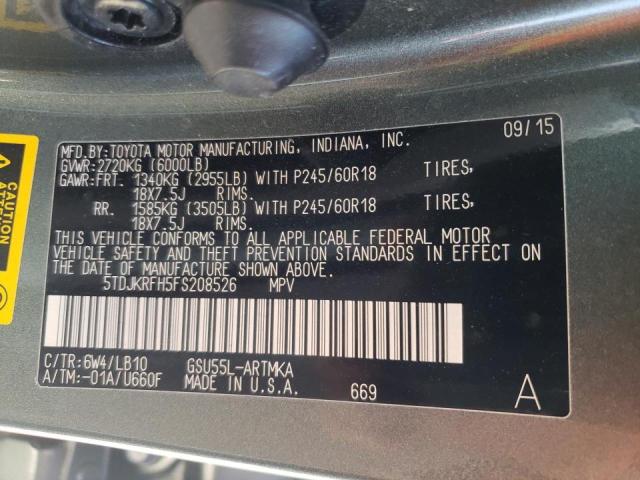 Photo 10 from auction – 2015 TOYOTA HIGHLANDER with VIN 5TDJKRFH5FS208526