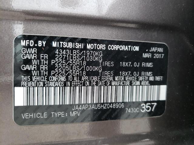 Photo 10 from auction – 2017 MITSUBISHI OUTLANDER with VIN JA4AP3AU5HZ048906
