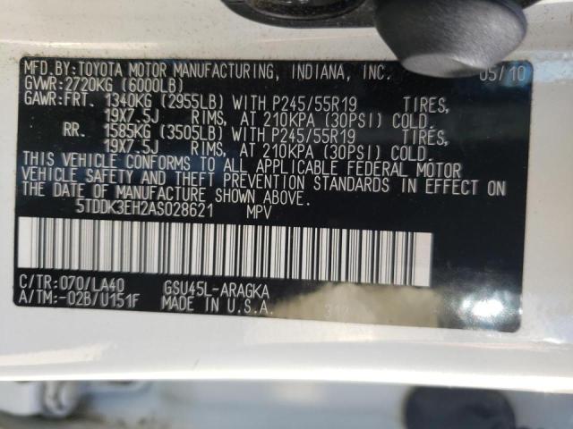 Photo 10 from auction – 2010 TOYOTA HIGHLANDER with VIN 5TDDK3EH2AS028621