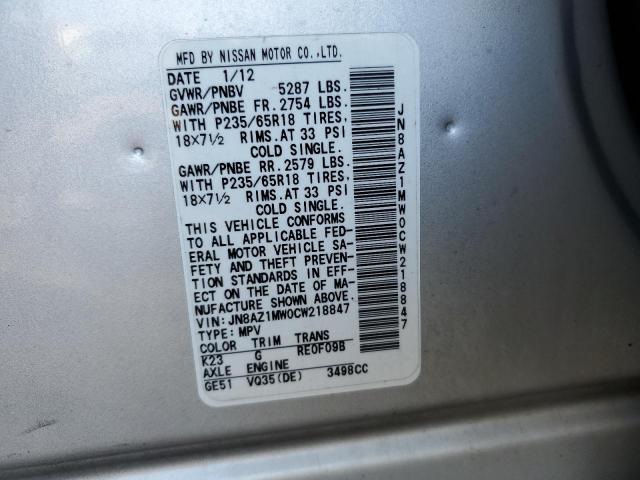 Photo 10 from auction – 2012 NISSAN MURANO S with VIN JN8AZ1MW0CW218847