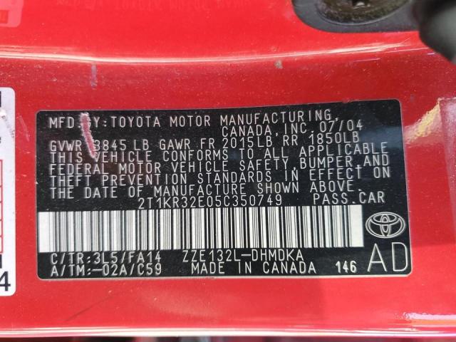 Photo 10 from auction – 2005 TOYOTA COROLLA MA with VIN 2T1KR32E05C350749