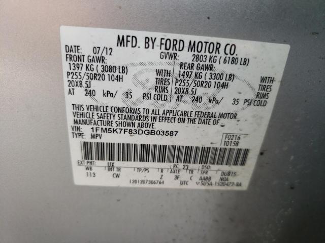 Photo 10 from auction – 2013 FORD EXPLORER L with VIN 1FM5K7F83DGB03587