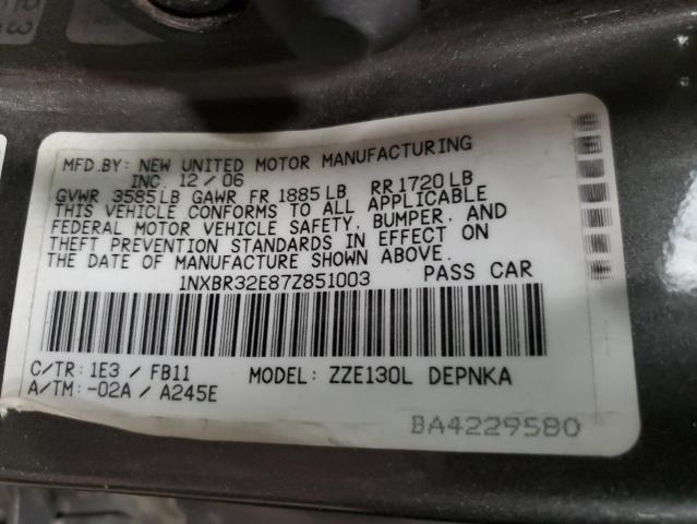 Photo 10 from auction – 2007 TOYOTA COROLLA CE with VIN 1NXBR32E87Z851003