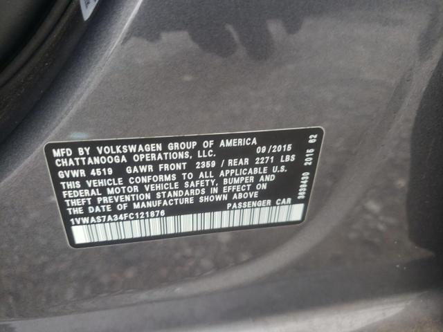 Photo 10 from auction – 2015 VOLKSWAGEN PASSAT S with VIN 1VWAS7A34FC121876