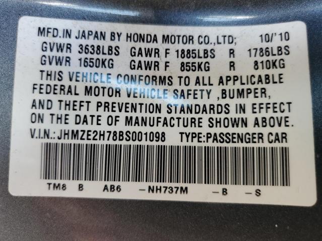 Photo 10 from auction – 2011 HONDA INSIGHT with VIN JHMZE2H78BS001098