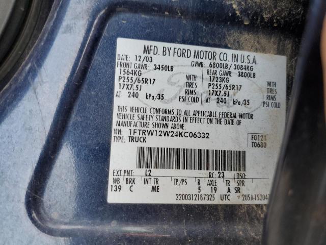 Photo 10 from auction – 2004 FORD F150 SUPER with VIN 1FTRW12W24KC06332
