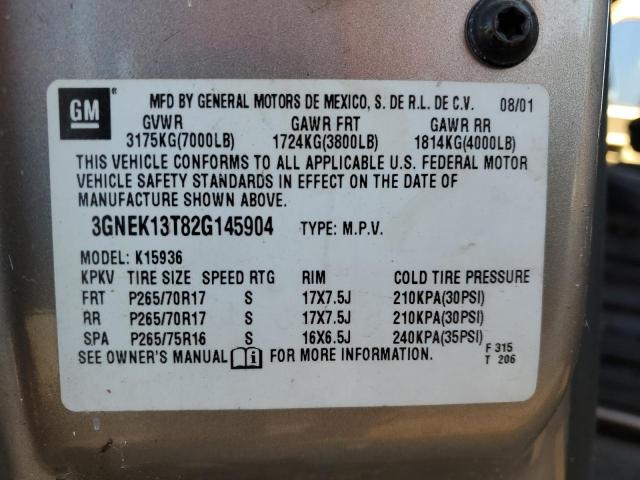 Photo 10 from auction – 2002 CHEVROLET AVALANCHE with VIN 3GNEK13T82G145904