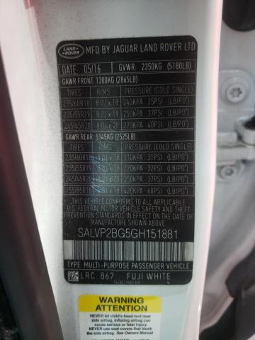 Photo 10 from auction – 2016 LAND ROVER RANGE ROVE with VIN SALVP2BG5GH151881