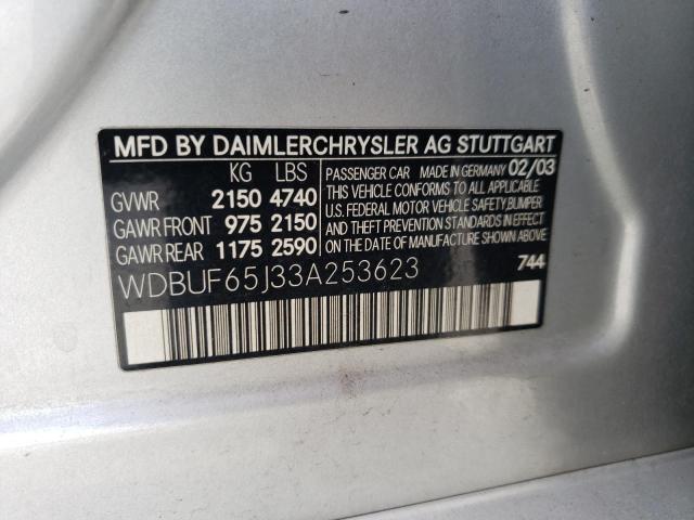 Photo 10 from auction – 2003 MERCEDES-BENZ E 320 with VIN WDBUF65J33A253623
