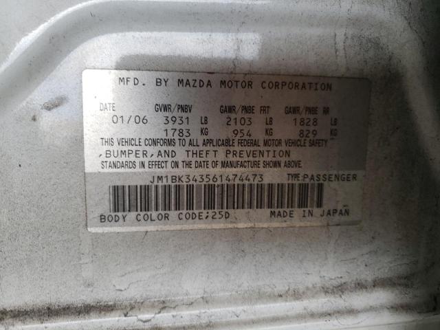 Photo 10 from auction – 2006 MAZDA 3 HATCHBAC with VIN JM1BK343561474473