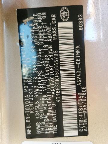 Photo 10 from auction – 2011 TOYOTA CAMRY BASE with VIN 4T1BF3EK4BU665705