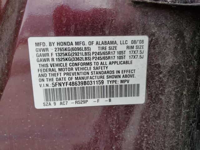 Photo 10 from auction – 2009 HONDA PILOT EXL with VIN 5FNYF48639B031159