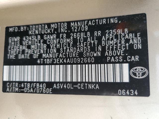 Photo 10 from auction – 2010 TOYOTA CAMRY BASE with VIN 4T1BF3EK4AU092660