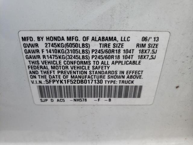 Photo 10 from auction – 2013 HONDA RIDGELINE with VIN 5FPYK1F52DB017130