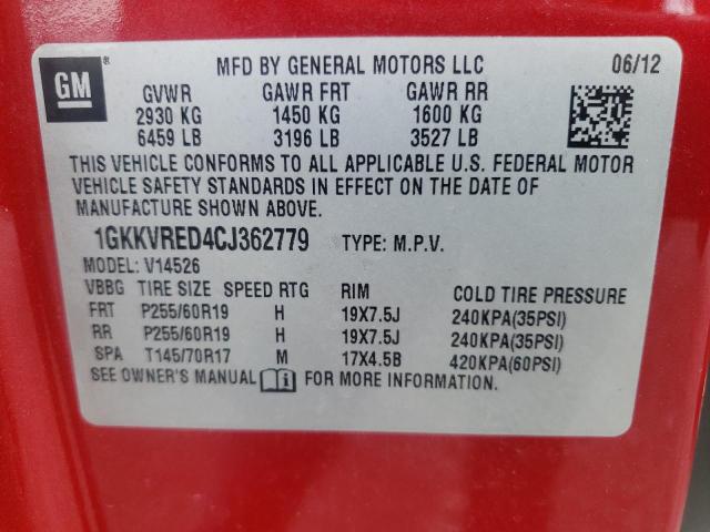 Photo 10 from auction – 2012 GMC ACADIA SLT with VIN 1GKKVRED4CJ362779