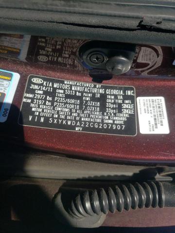 Photo 10 from auction – 2012 KIA SORENTO SX with VIN 5XYKWDA22CG207907
